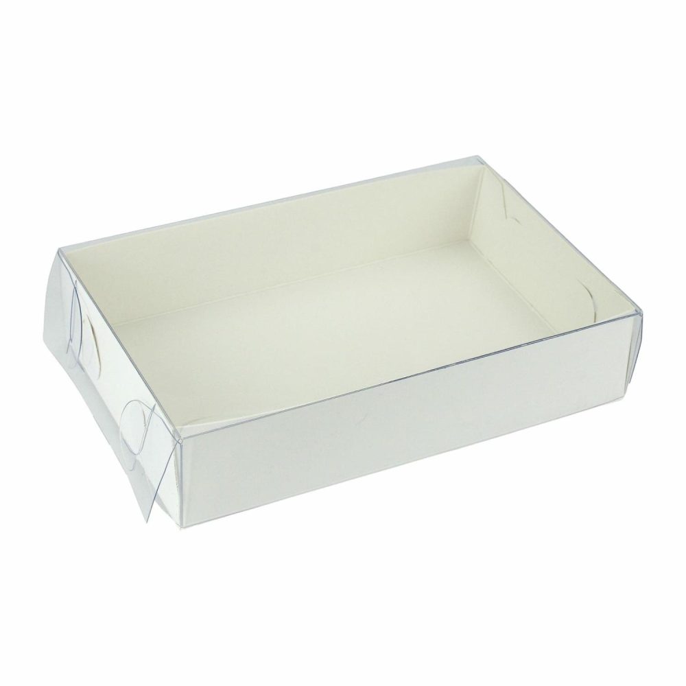 Cake Boards & Boxes | White Rectangle Cookie / Biscuit Box With Clear Plastic Lid 17.5Cm Baking & Cake Decorating Cake Boards & Boxes