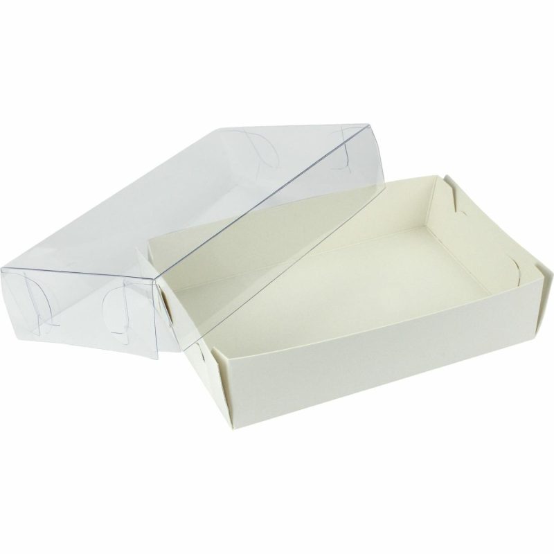 Cake Boards & Boxes | White Rectangle Cookie / Biscuit Box With Clear Plastic Lid 17.5Cm Baking & Cake Decorating Cake Boards & Boxes