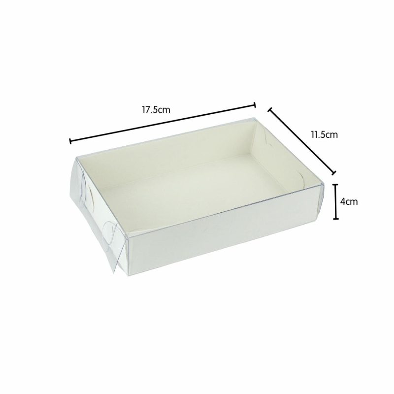 Cake Boards & Boxes | White Rectangle Cookie / Biscuit Box With Clear Plastic Lid 17.5Cm Baking & Cake Decorating Cake Boards & Boxes