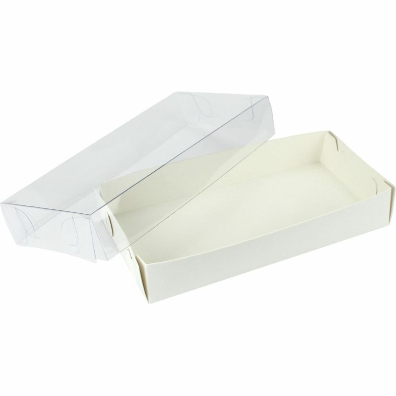 Cake Boards & Boxes | White Rectangle Cookie / Biscuit Boxes With Clear Plastic Lids 22.5Cm (Pack Of 2) Baking & Cake Decorating Cake Boards & Boxes