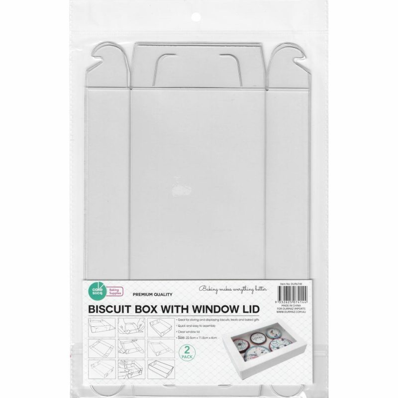 Cake Boards & Boxes | White Rectangle Cookie / Biscuit Boxes With Clear Plastic Lids 22.5Cm (Pack Of 2) Baking & Cake Decorating Cake Boards & Boxes