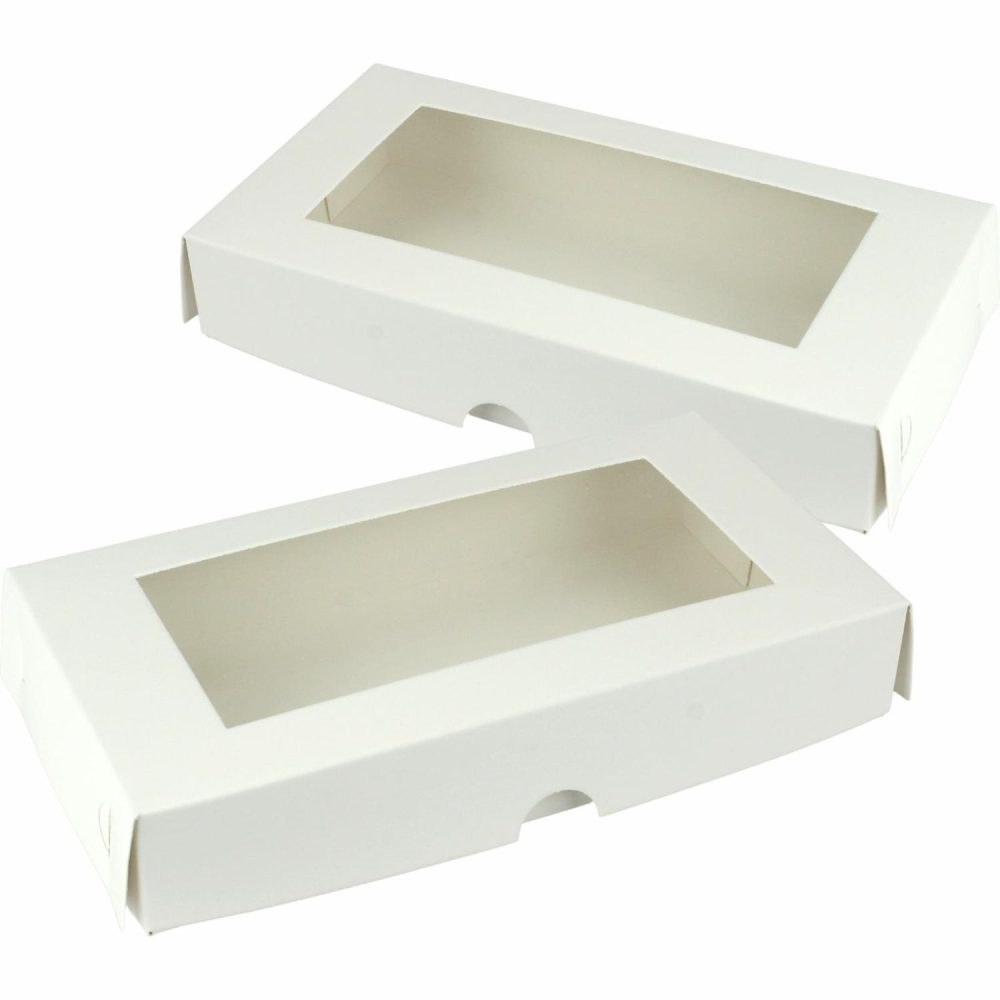 Cake Boards & Boxes | White Rectangle Cookie / Biscuit Boxes With Window Lids 22.5Cm (Pack Of 2) Baking & Cake Decorating Cake Boards & Boxes