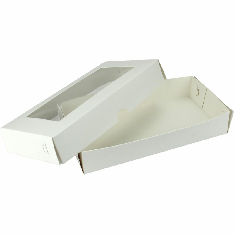 Cake Boards & Boxes | White Rectangle Cookie / Biscuit Boxes With Window Lids 22.5Cm (Pack Of 2) Baking & Cake Decorating Cake Boards & Boxes