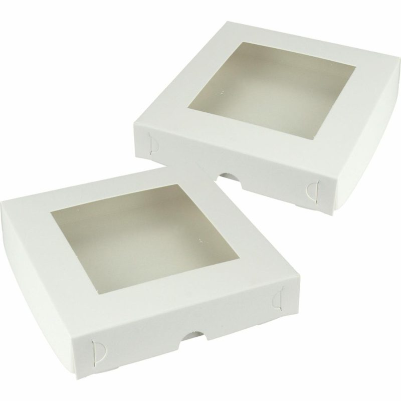 Cake Boards & Boxes | White Square Cookie / Biscuit Boxes With Window Lids 15.5Cm (Pack Of 2) Baking & Cake Decorating Cake Boards & Boxes