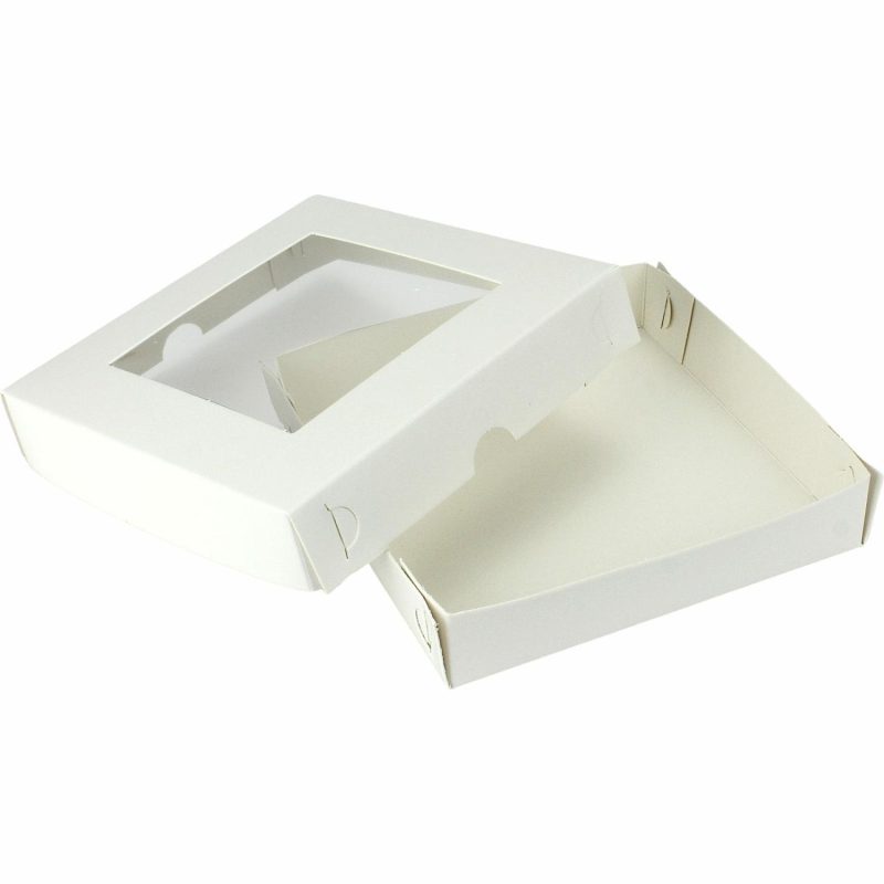 Cake Boards & Boxes | White Square Cookie / Biscuit Boxes With Window Lids 15.5Cm (Pack Of 2) Baking & Cake Decorating Cake Boards & Boxes