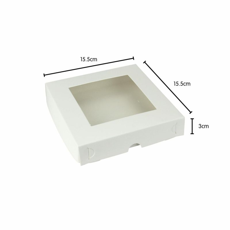 Cake Boards & Boxes | White Square Cookie / Biscuit Boxes With Window Lids 15.5Cm (Pack Of 2) Baking & Cake Decorating Cake Boards & Boxes