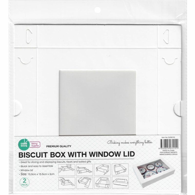 Cake Boards & Boxes | White Square Cookie / Biscuit Boxes With Window Lids 15.5Cm (Pack Of 2) Baking & Cake Decorating Cake Boards & Boxes