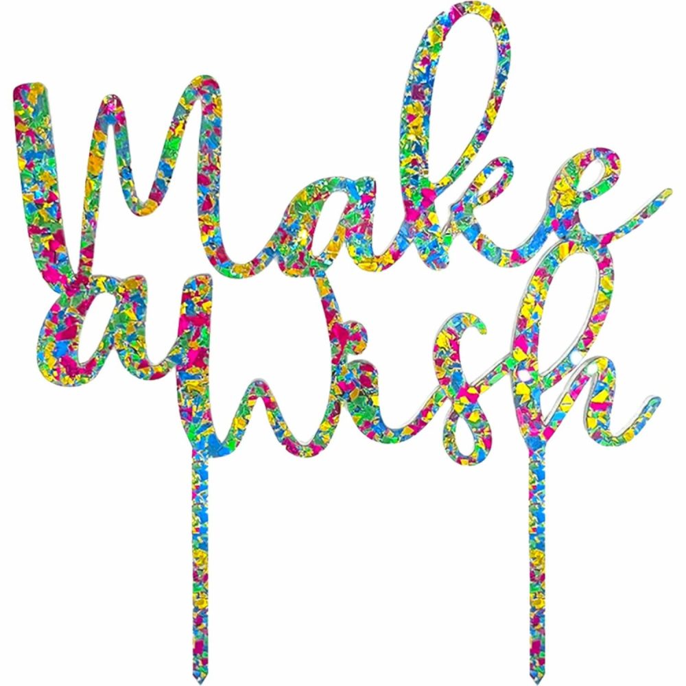 Cake & Cupcake Toppers | Blue Rainbow Glitter Acrylic Make A Wish Cake Topper Baking & Cake Decorating Cake & Cupcake Toppers