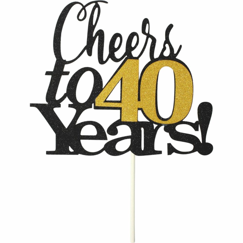 Cake & Cupcake Toppers | Cheers To 40 Years Gold & Black Paper Cake Topper Baking & Cake Decorating Cake & Cupcake Toppers