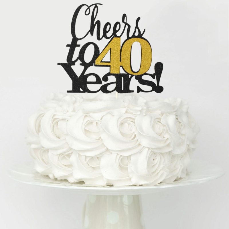 Cake & Cupcake Toppers | Cheers To 40 Years Gold & Black Paper Cake Topper Baking & Cake Decorating Cake & Cupcake Toppers