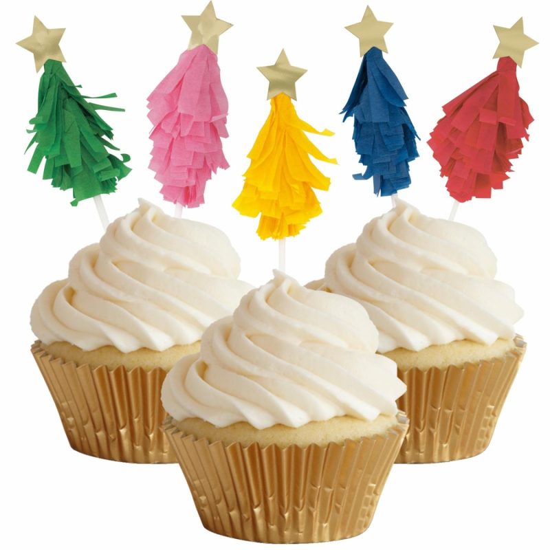 Cake & Cupcake Toppers | Festive Christmas Tree Cake Toppers (Pack Of 6) Baking & Cake Decorating Cake & Cupcake Toppers