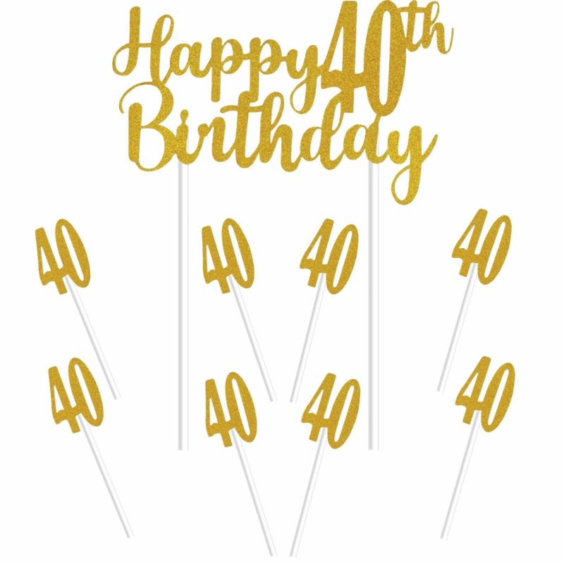 Cake & Cupcake Toppers | Gold Happy 40Th Birthday With 40’s Cake Toppers (Pack Of 7) Baking & Cake Decorating Cake & Cupcake Toppers