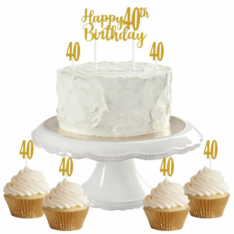 Cake & Cupcake Toppers | Gold Happy 40Th Birthday With 40’s Cake Toppers (Pack Of 7) Baking & Cake Decorating Cake & Cupcake Toppers