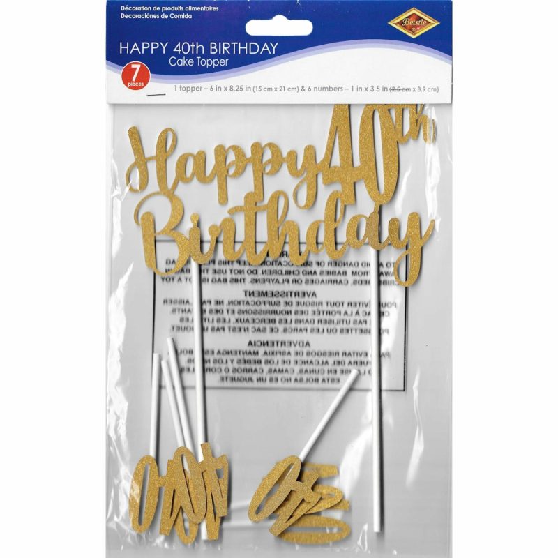 Cake & Cupcake Toppers | Gold Happy 40Th Birthday With 40’s Cake Toppers (Pack Of 7) Baking & Cake Decorating Cake & Cupcake Toppers