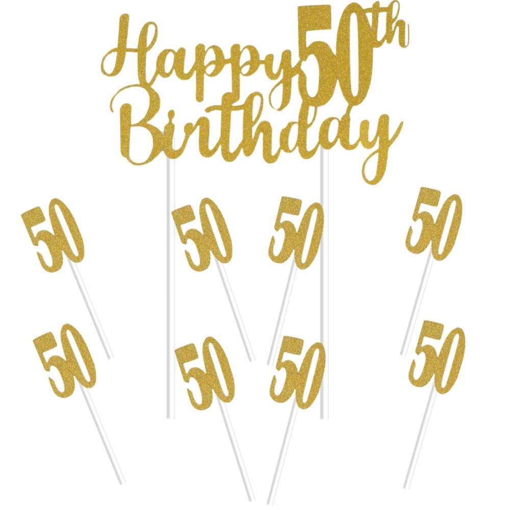 Cake & Cupcake Toppers | Gold Happy 50Th Birthday With 50’s Cake Toppers (Pack Of 7) Baking & Cake Decorating Cake & Cupcake Toppers