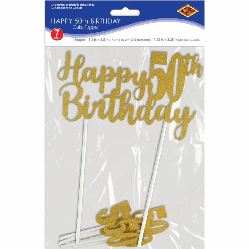 Cake & Cupcake Toppers | Gold Happy 50Th Birthday With 50’s Cake Toppers (Pack Of 7) Baking & Cake Decorating Cake & Cupcake Toppers