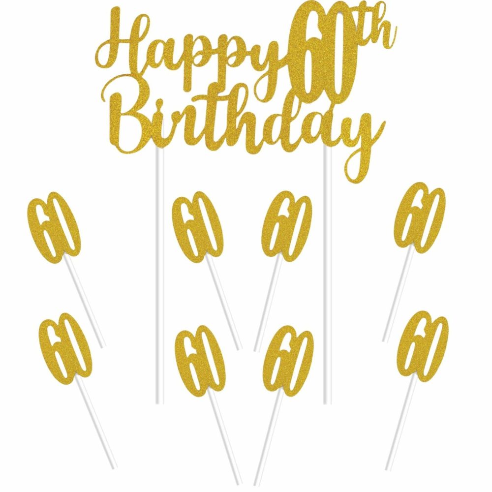 Cake & Cupcake Toppers | Gold Happy 60Th Birthday With 60’s Cake Toppers (Pack Of 7) Baking & Cake Decorating Cake & Cupcake Toppers