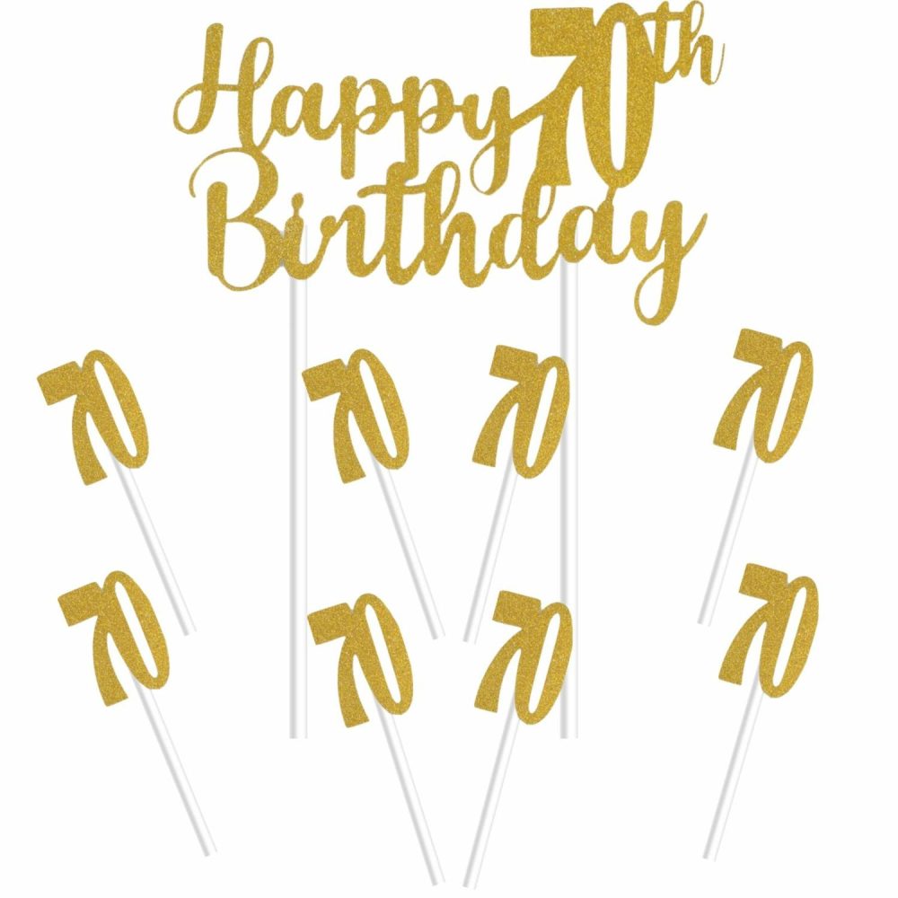 Cake & Cupcake Toppers | Gold Happy 70Th Birthday With 70’s Cake Toppers (Pack Of 7) Baking & Cake Decorating Cake & Cupcake Toppers