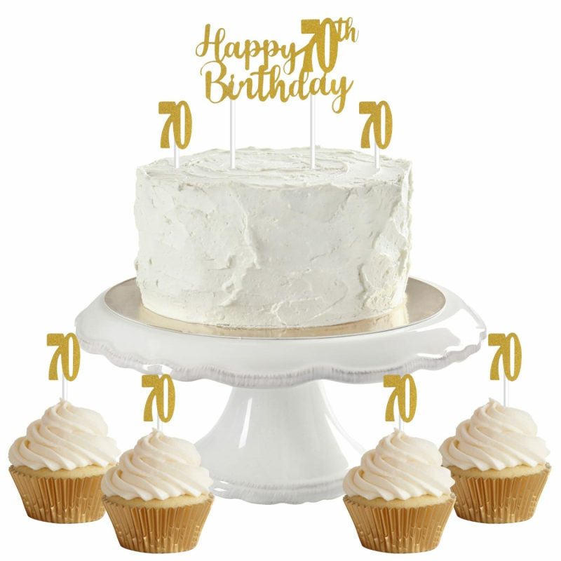 Cake & Cupcake Toppers | Gold Happy 70Th Birthday With 70’s Cake Toppers (Pack Of 7) Baking & Cake Decorating Cake & Cupcake Toppers