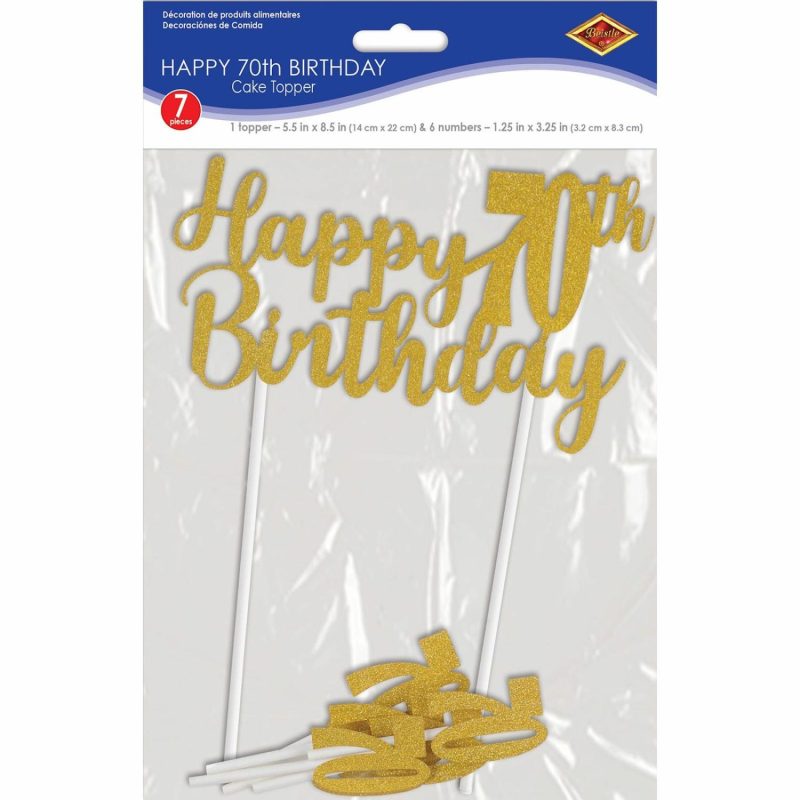 Cake & Cupcake Toppers | Gold Happy 70Th Birthday With 70’s Cake Toppers (Pack Of 7) Baking & Cake Decorating Cake & Cupcake Toppers