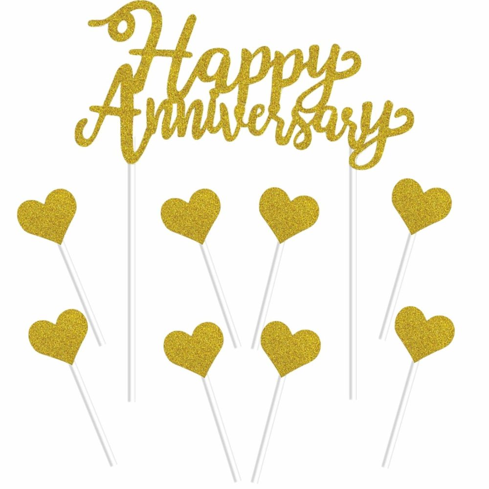 Cake & Cupcake Toppers | Happy Anniversary With Hearts Cake Toppers (Pack Of 7) Baking & Cake Decorating Cake & Cupcake Toppers