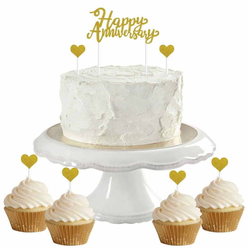 Cake & Cupcake Toppers | Happy Anniversary With Hearts Cake Toppers (Pack Of 7) Baking & Cake Decorating Cake & Cupcake Toppers