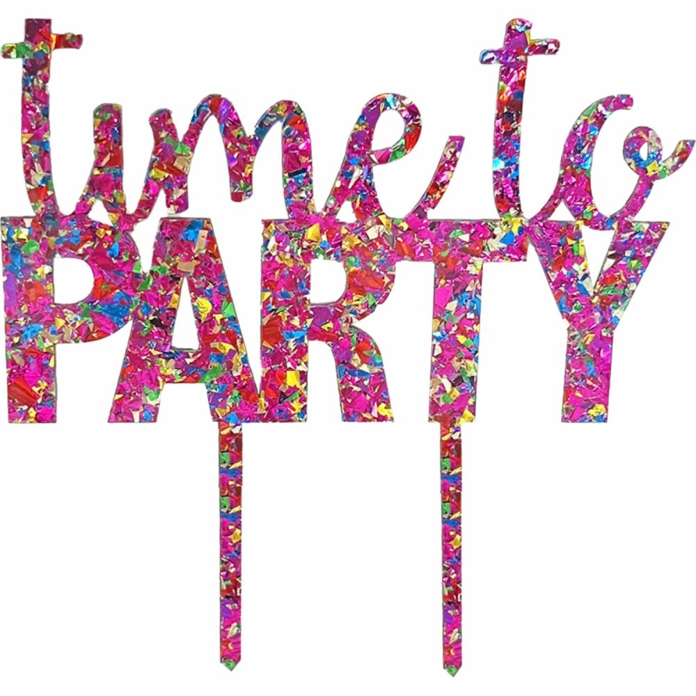 Cake & Cupcake Toppers | Pink Rainbow Glitter Acrylic Time To Party Cake Topper Baking & Cake Decorating Cake & Cupcake Toppers