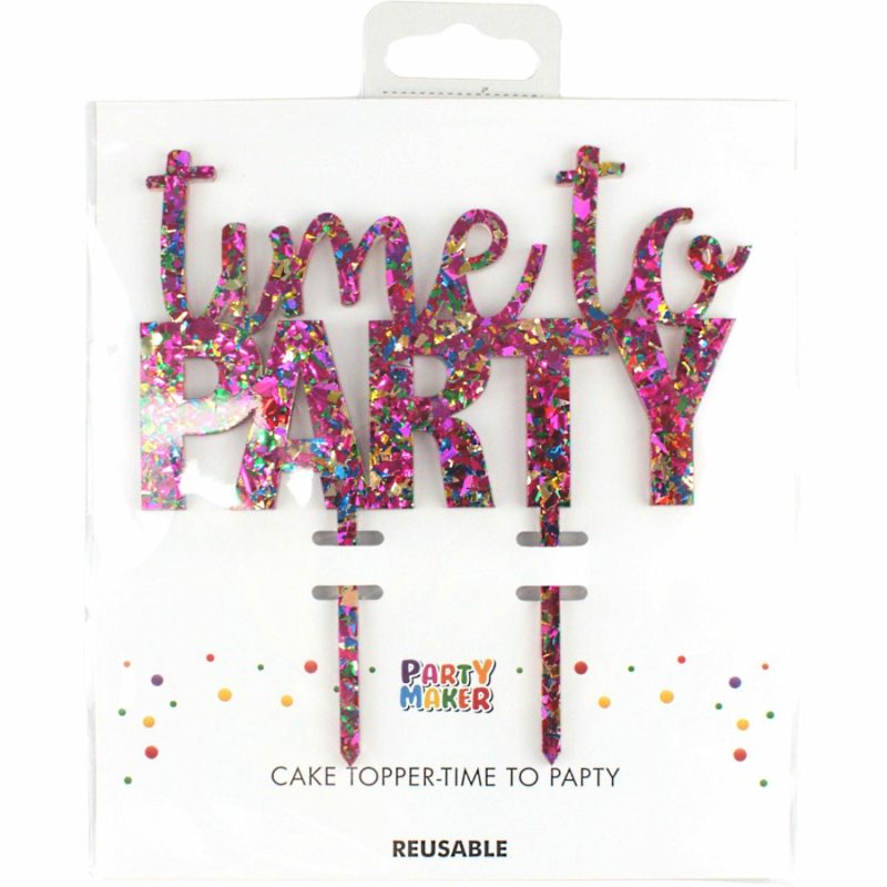 Cake & Cupcake Toppers | Pink Rainbow Glitter Acrylic Time To Party Cake Topper Baking & Cake Decorating Cake & Cupcake Toppers