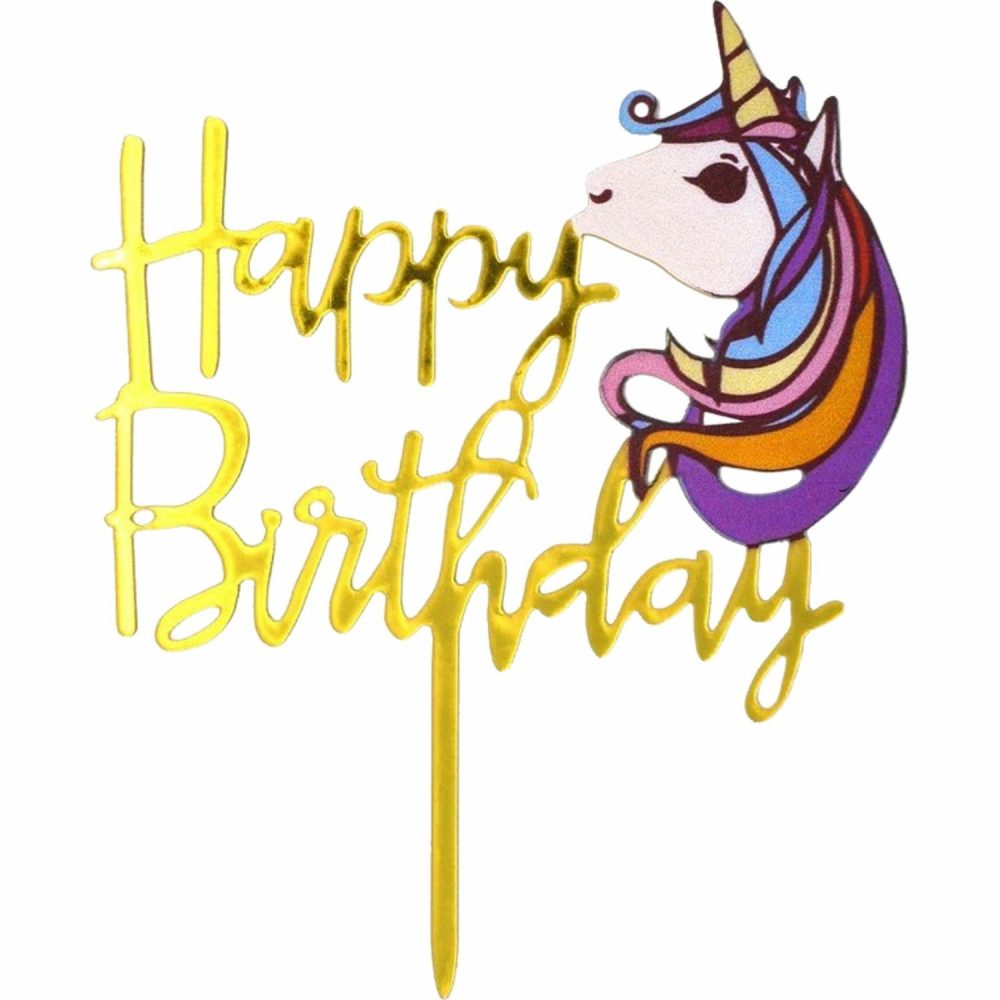 Cake & Cupcake Toppers | Unicorn Happy Birthday Gold Mirror Cake Topper Baking & Cake Decorating Cake & Cupcake Toppers