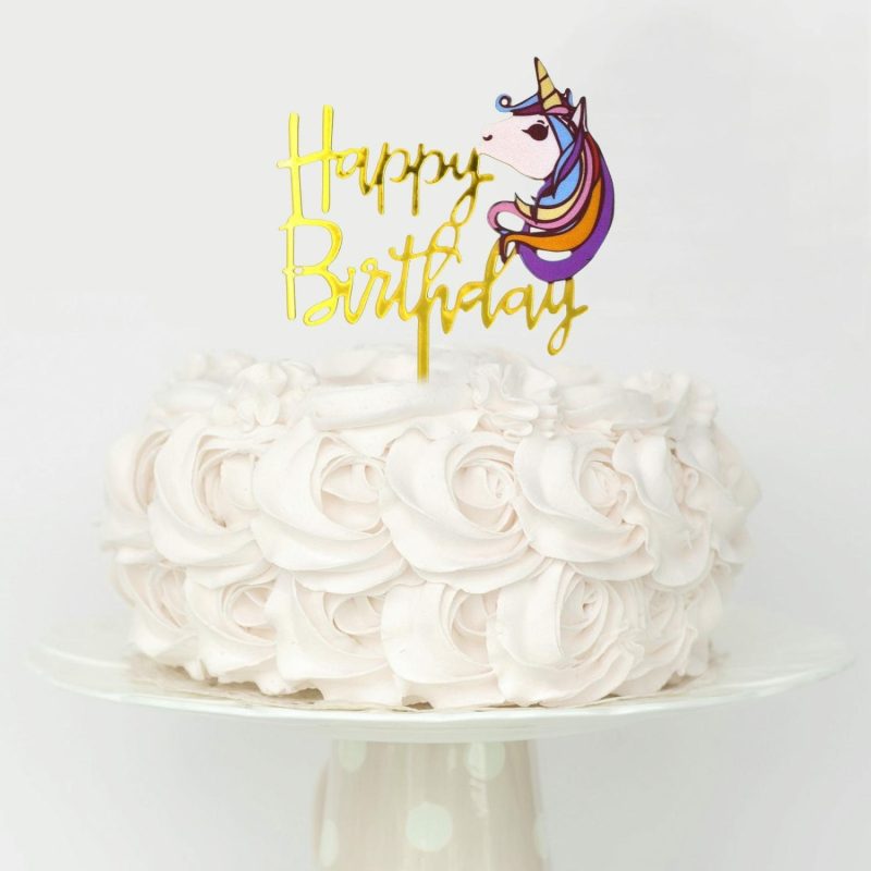 Cake & Cupcake Toppers | Unicorn Happy Birthday Gold Mirror Cake Topper Baking & Cake Decorating Cake & Cupcake Toppers