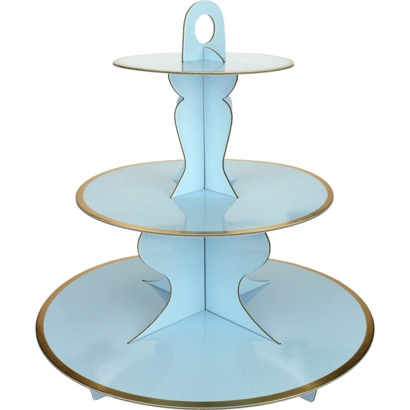 Cake Stands | Blue Cupcake Stand With Gold Trim Baking & Cake Decorating Cake Stands