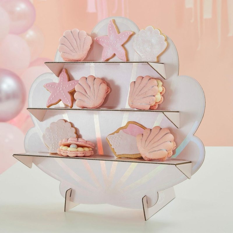 Cake Stands | Ginger Ray Mermaid Magic Pink & Iridescent Shell Treat Stand Baking & Cake Decorating Cake Stands