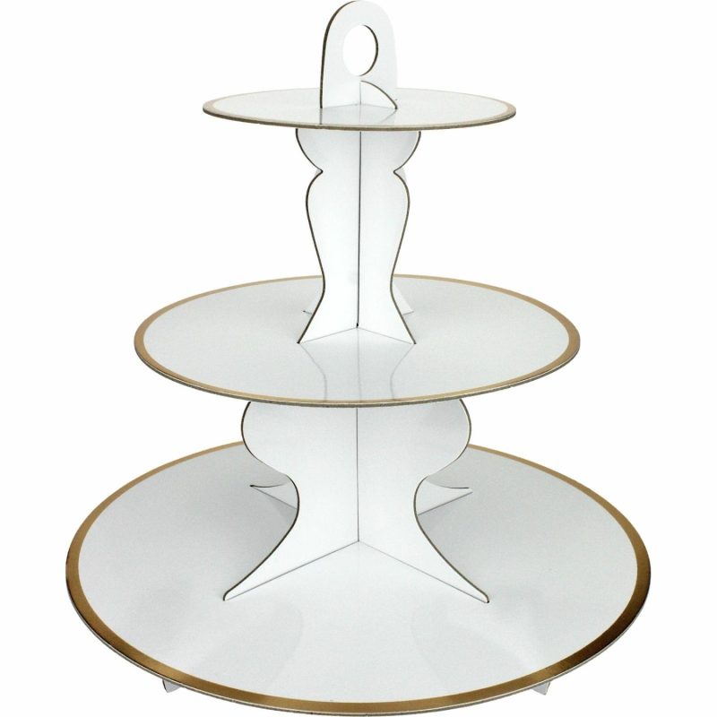 Cake Stands | White Cupcake Stand With Gold Trim Baking & Cake Decorating Cake Stands