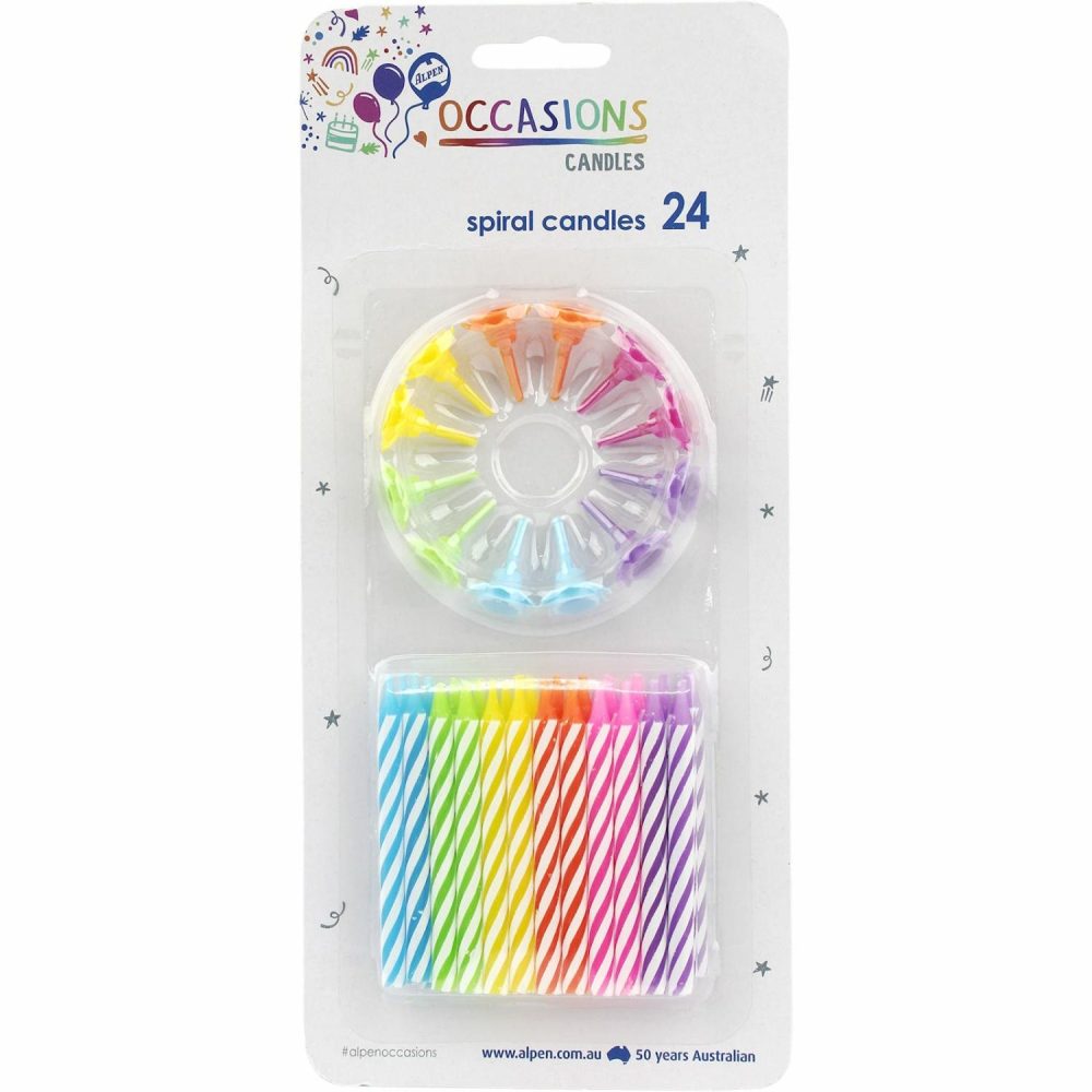 Candles | Assorted Bright Striped Spiral Candles (Pack Of 24) Baking & Cake Decorating Candles