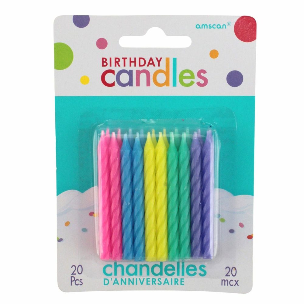 Candles | Assorted Coloured Spiral Candles (Pack Of 20) Baking & Cake Decorating Candles