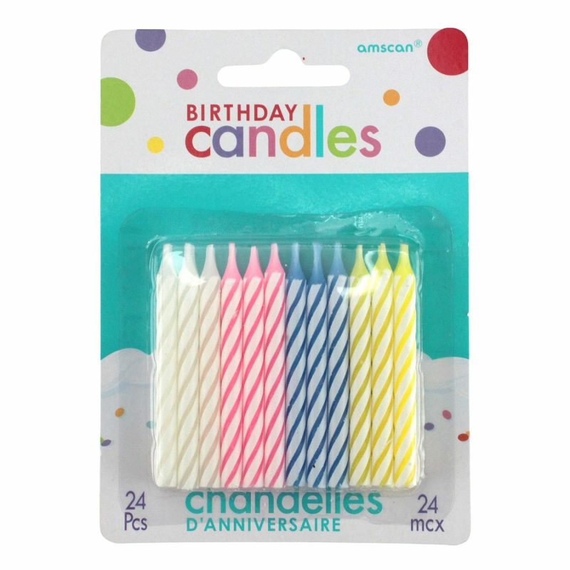 Candles | Assorted Striped Spiral Candles (Pack Of 24) Baking & Cake Decorating Candles