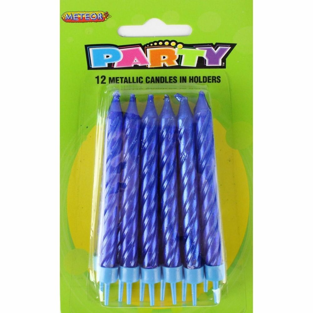 Candles | Blue Metallic Spiral Birthday Candles (Pack Of 12) Baking & Cake Decorating Candles