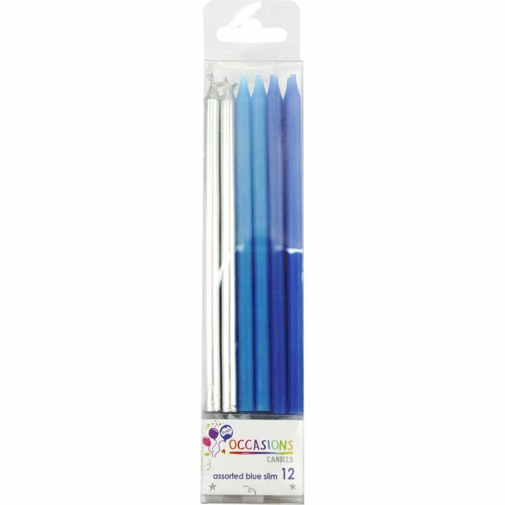 Candles | Blue & Silver Slim Birthday Candles 12Cm (Pack Of 12) Baking & Cake Decorating Candles