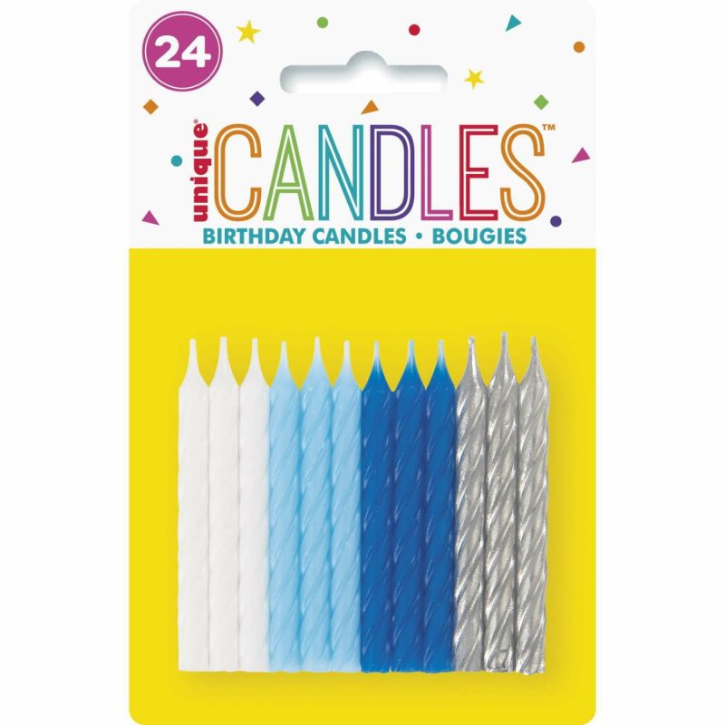 Candles | Blue White And Silver Assorted Spiral Candles (Pack Of 24) Baking & Cake Decorating Candles