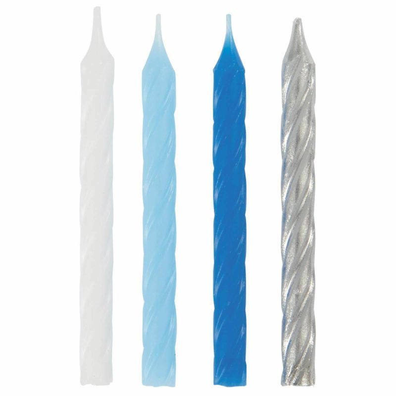 Candles | Blue White And Silver Assorted Spiral Candles (Pack Of 24) Baking & Cake Decorating Candles