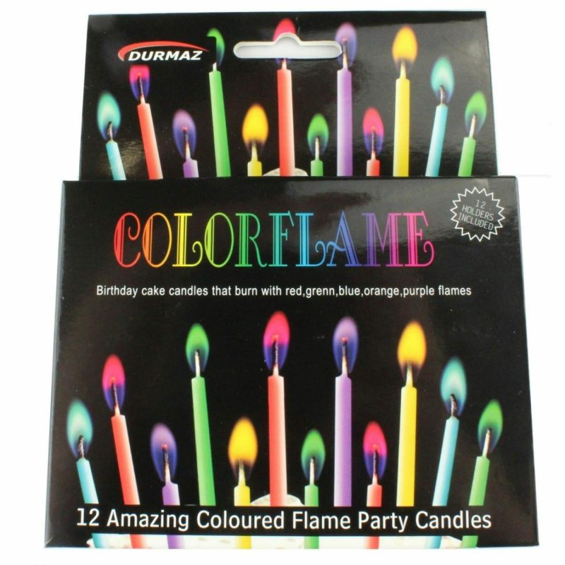 Candles | Colour Flame Candles With Holders (Pack Of 12) Baking & Cake Decorating Candles