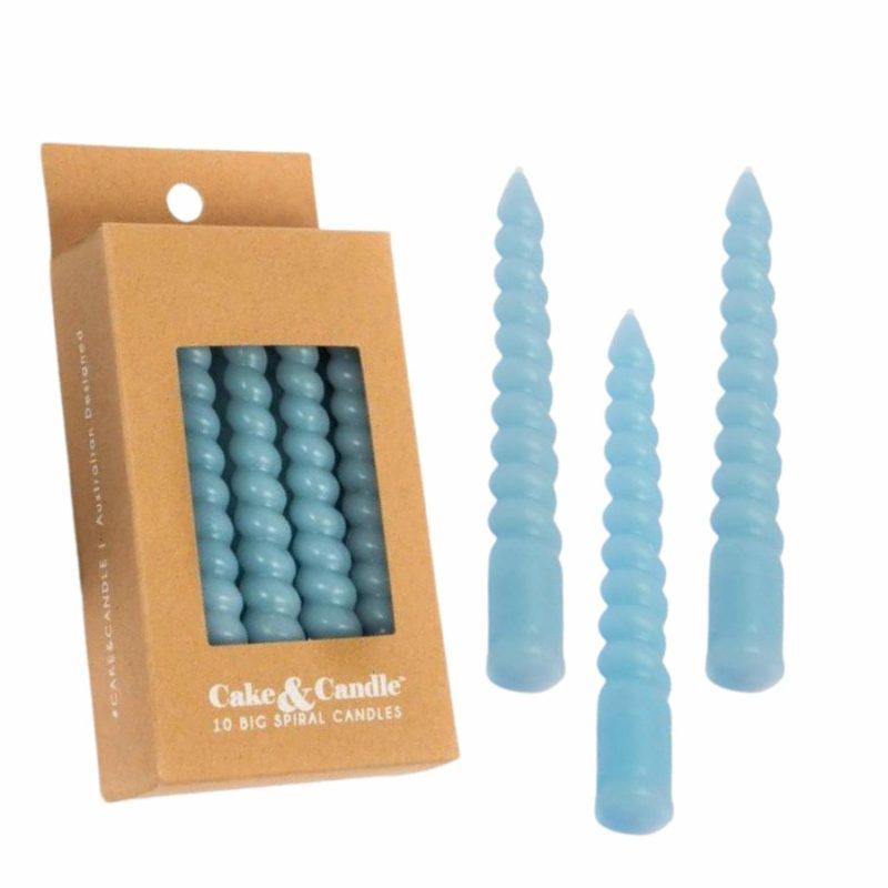 Candles | Light Blue Large Spiral Candles (Pack Of 10) Baking & Cake Decorating Candles