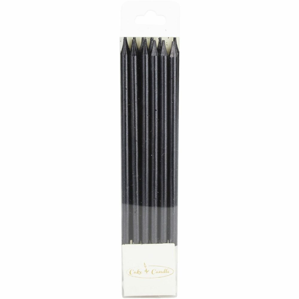 Candles | Metallic Black Tall Birthday Candles (Pack Of 12) Baking & Cake Decorating Candles