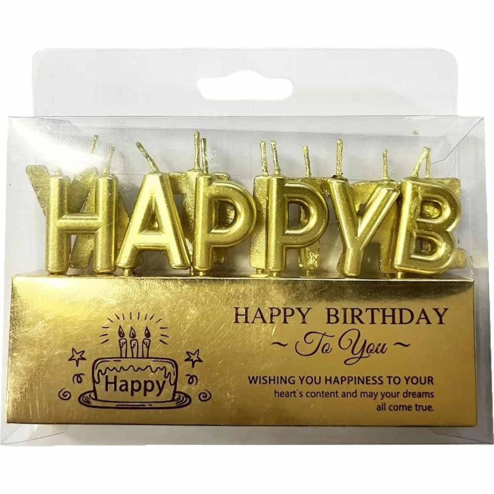 Candles | Metallic Gold Happy Birthday Candles (Pack Of 13) Baking & Cake Decorating Candles