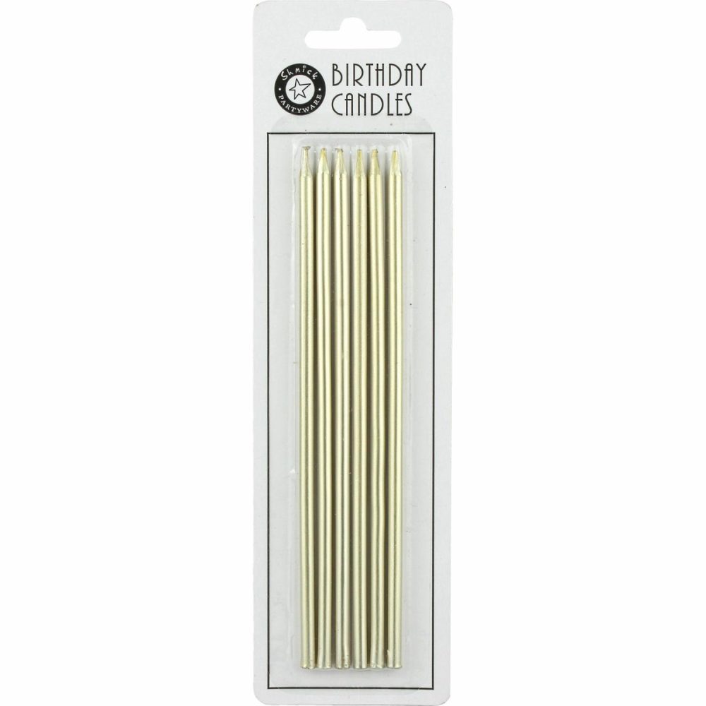 Candles | Metallic Gold Slim Birthday Candles 15Cm (Pack Of 6) Baking & Cake Decorating Candles