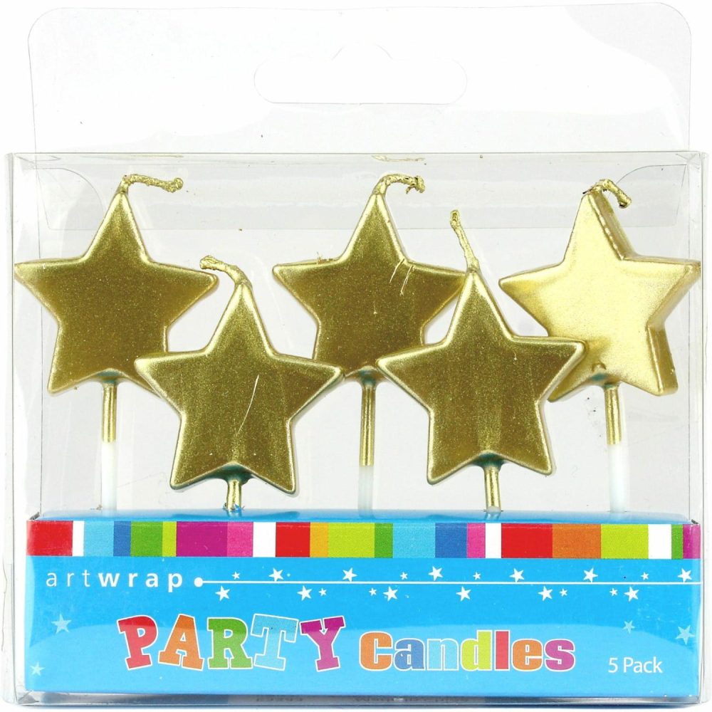 Candles | Metallic Gold Star Candles (Pack Of 5) Baking & Cake Decorating Candles