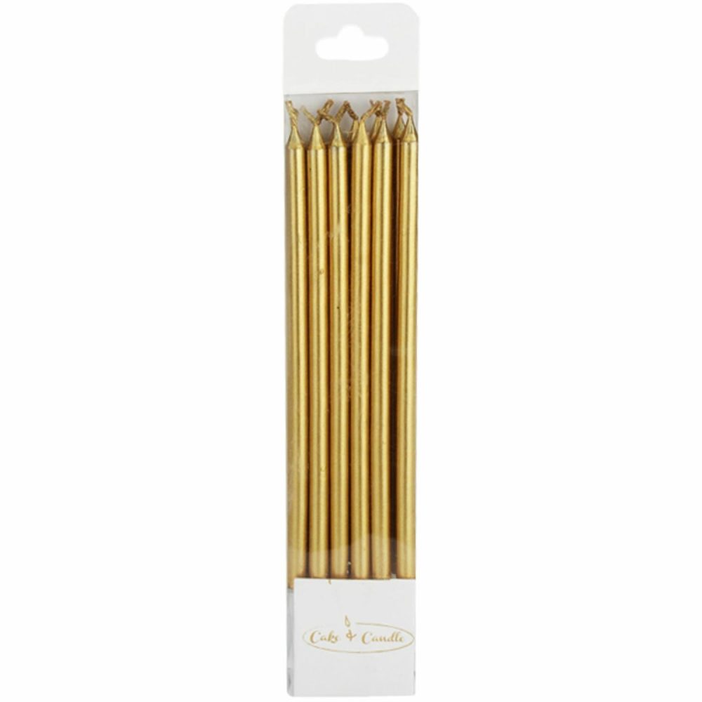 Candles | Metallic Gold Tall Birthday Candles (Pack Of 12) Baking & Cake Decorating Candles