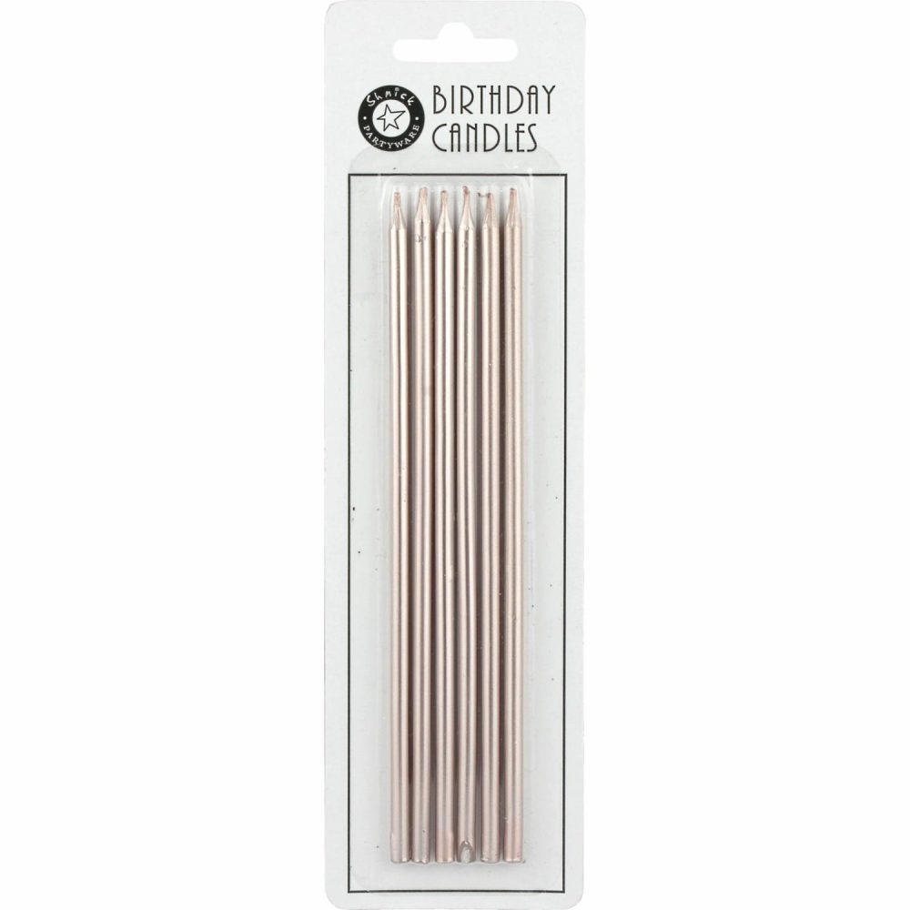 Candles | Metallic Light Rose Gold Slim Birthday Candles 15Cm (Pack Of 6) Baking & Cake Decorating Candles