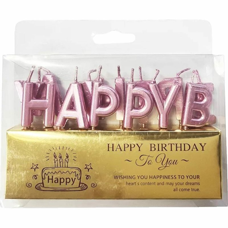 Candles | Metallic Pink Happy Birthday Candles (Pack Of 13) Baking & Cake Decorating Candles