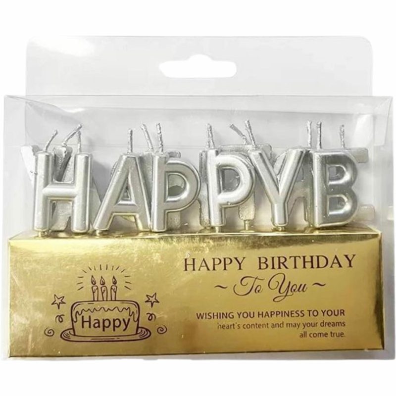 Candles | Metallic Silver Happy Birthday Candles (Pack Of 13) Baking & Cake Decorating Candles